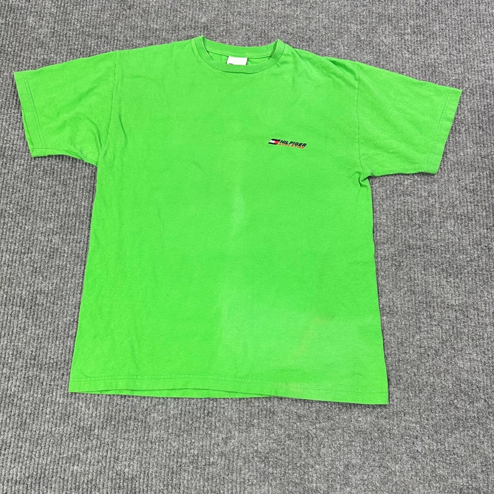 Vintage Tommy Hilfiger T-Shirt Mens Medium Green Logo Short Sleeve Tee Y2K 2000s